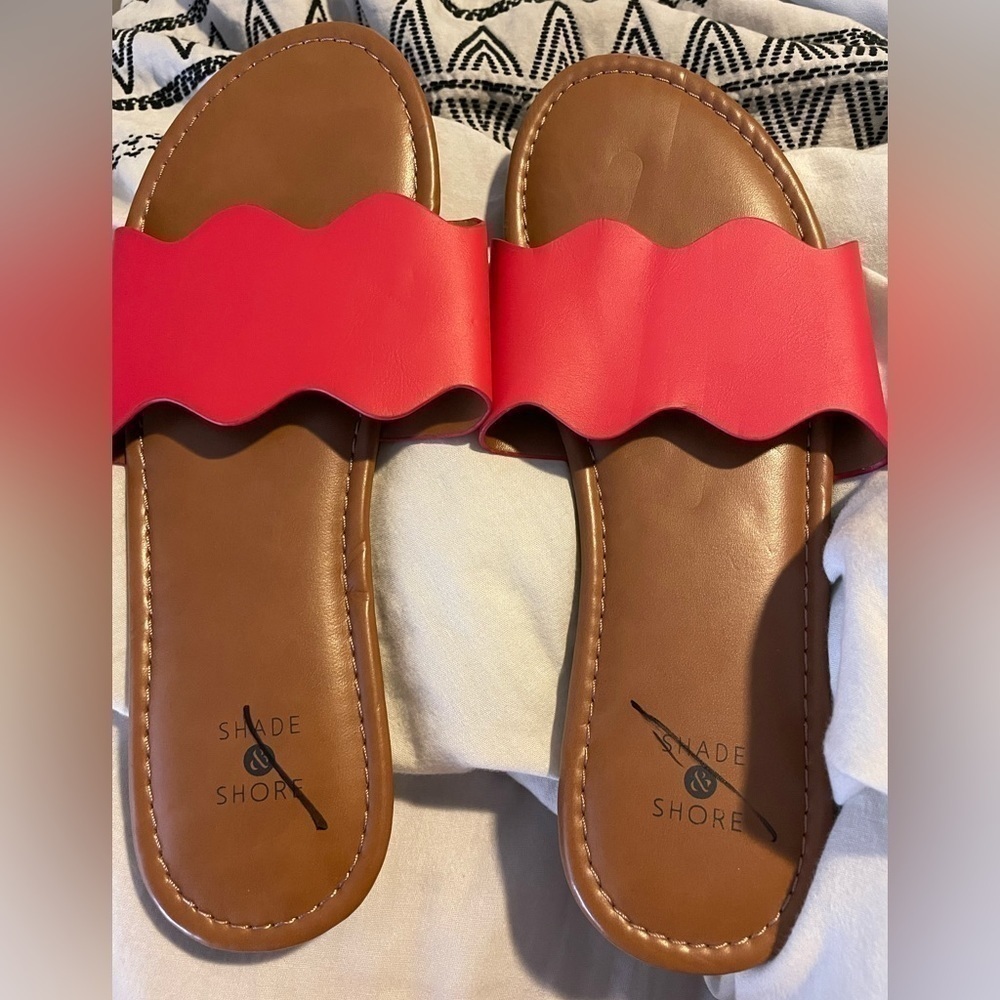 Shade & Shore by Target Red Kate Sandal Slides Faux Leather Women Size 7 NWT NEW